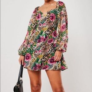 MISSGUIDED Milkmaid Skater Dress Leopard Rose